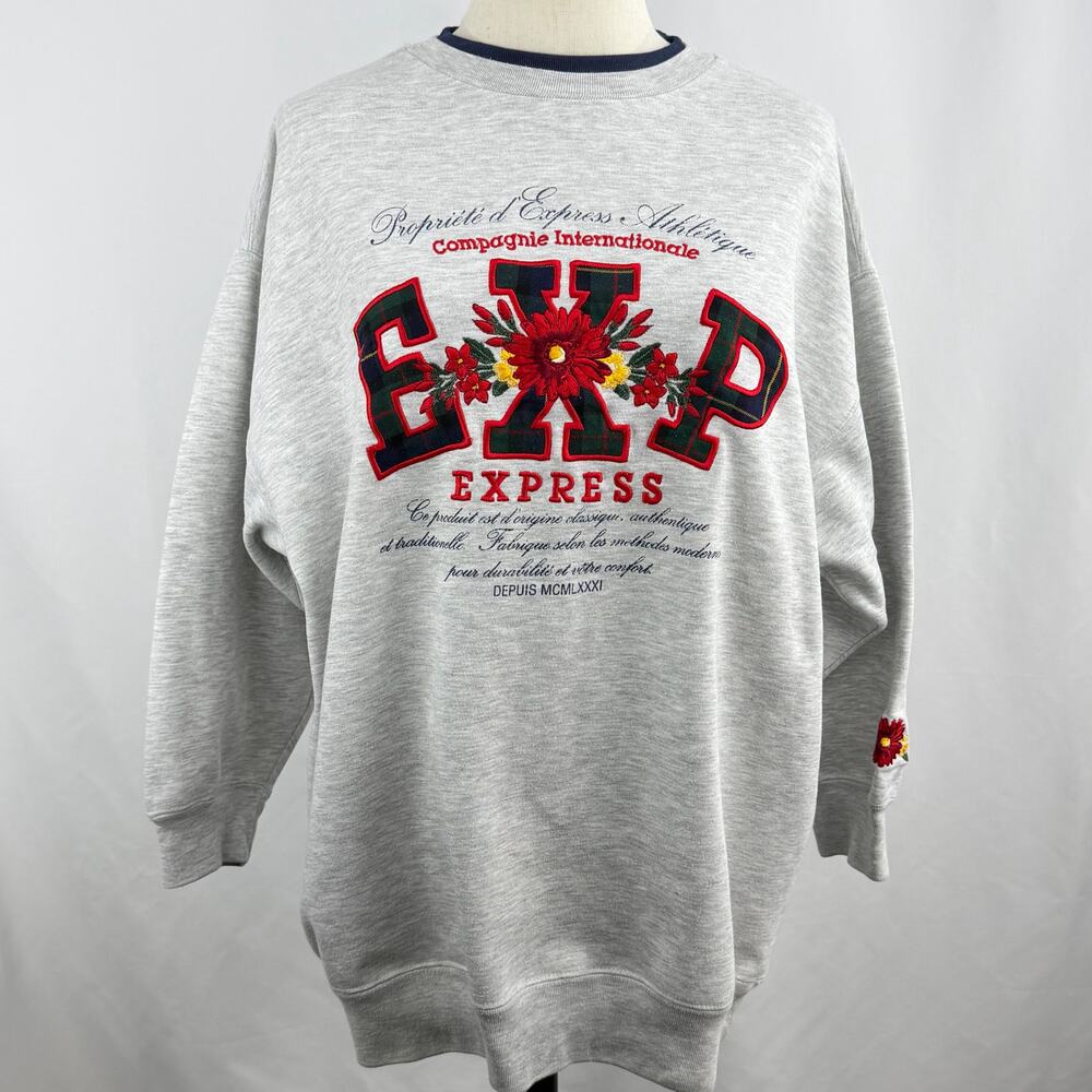Vintage Express Athletique Floral Embroidered Sweatshirt Gray Crewneck XS - Picture 1 of 8